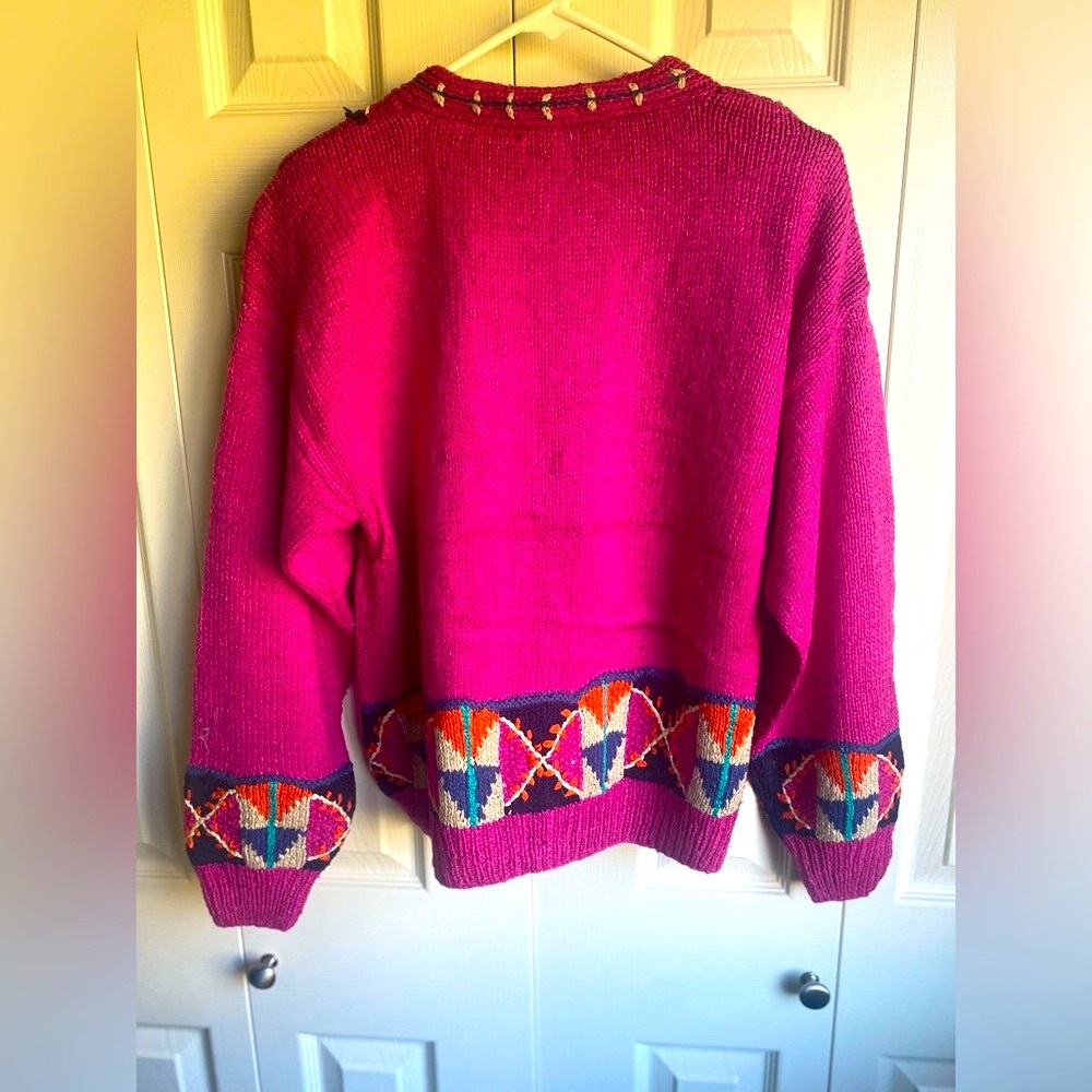 NWT Hand Knit Vintage style Silk Blend Patterned V-Neck Cardigan Size S - Picture 10 of 12